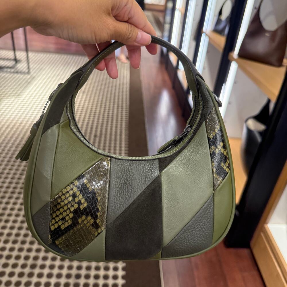Coach Green Patchwork Leather Hobo Bag with Snake-Print Accents - Picture 3 of 7